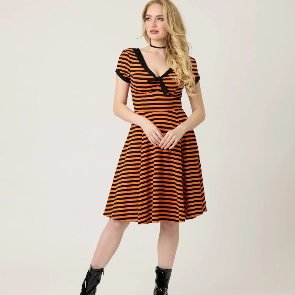Unique Vintage Orange & Black Stripe Natalie Swing Dress
